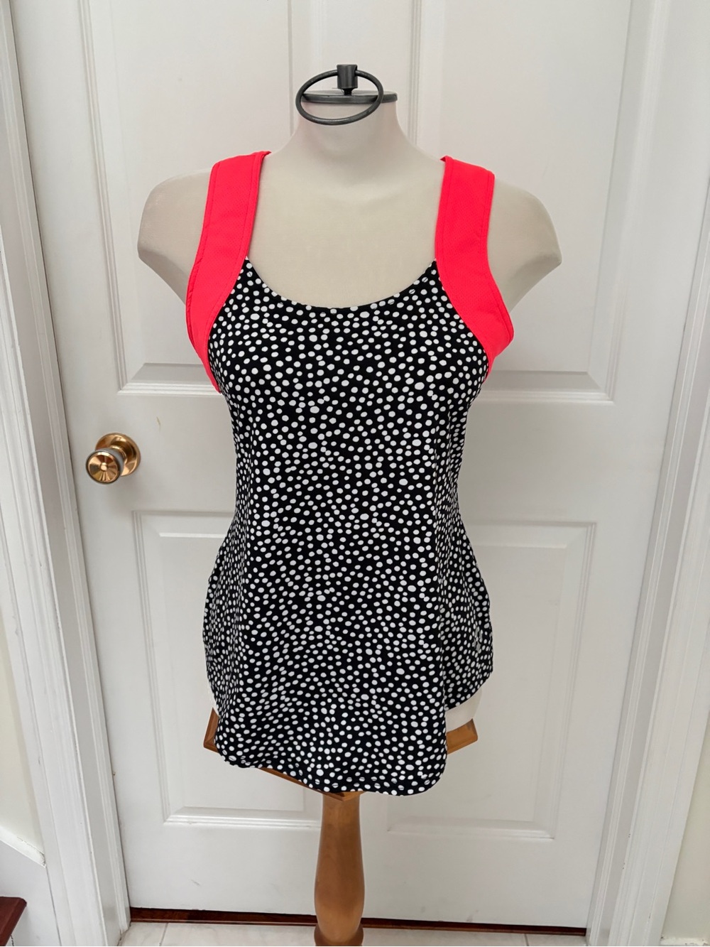 Black & White Polka Dot Tank with Neon Pink Straps
